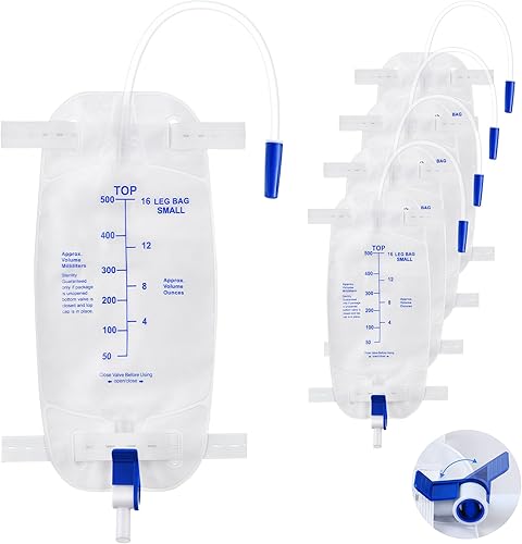 Geiserailie Paquete de 5 bolsas de drenaje urinario de 16.9 fl oz con tubo de 12 pulgadas y válvula antirreflujo, bolsa de pierna de orina de gran