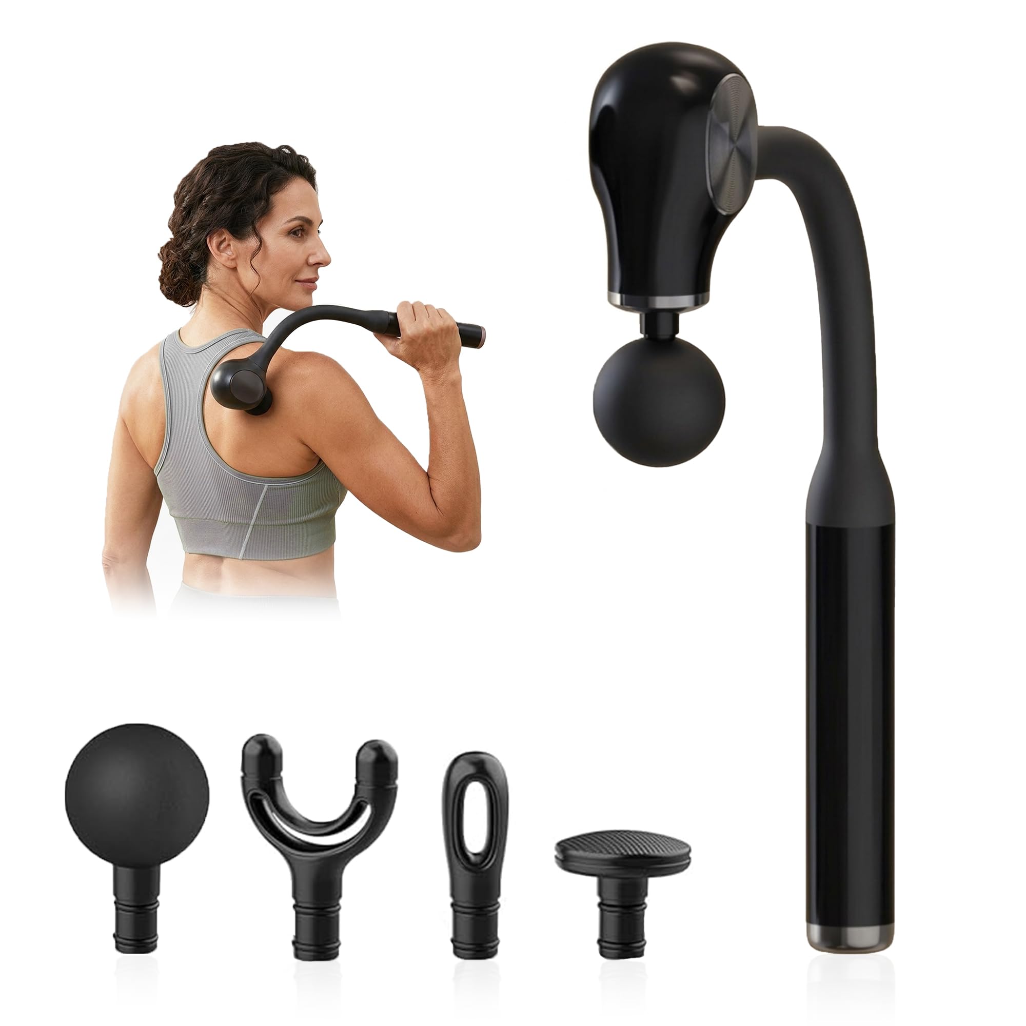 Martillo de masaje curvo, masajeador de mano recargable para tejido profundo, masajeador corporal eléctrico inalámbrico con temporizador de 15 minutos, diseño de ABS y silicona para aliviar el