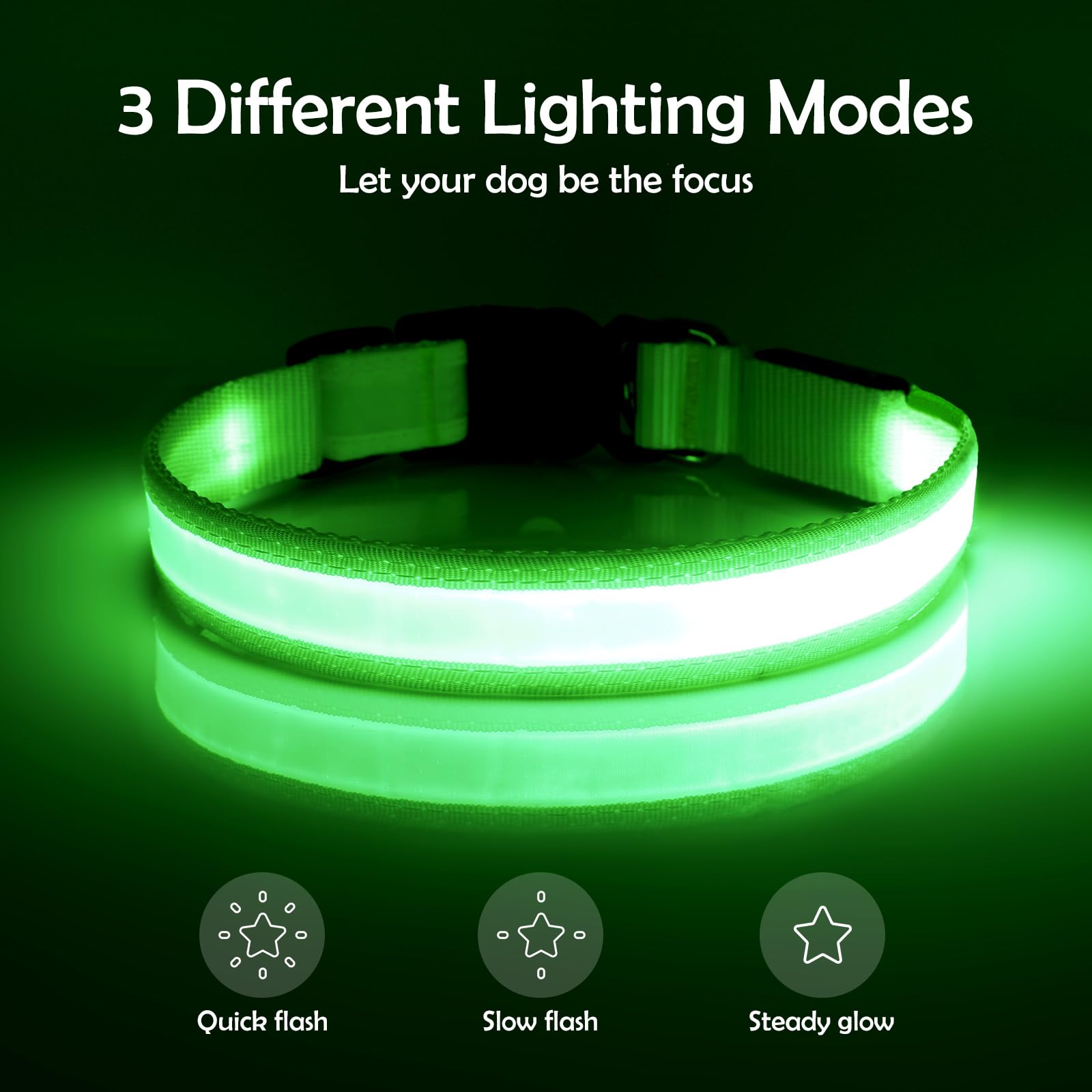 VIZPET Collar LED para perro, collar de perro iluminado ajustable de seguridad brillante | Collares de luz superbrillantes recargables por USB para perros (mediano, verde)