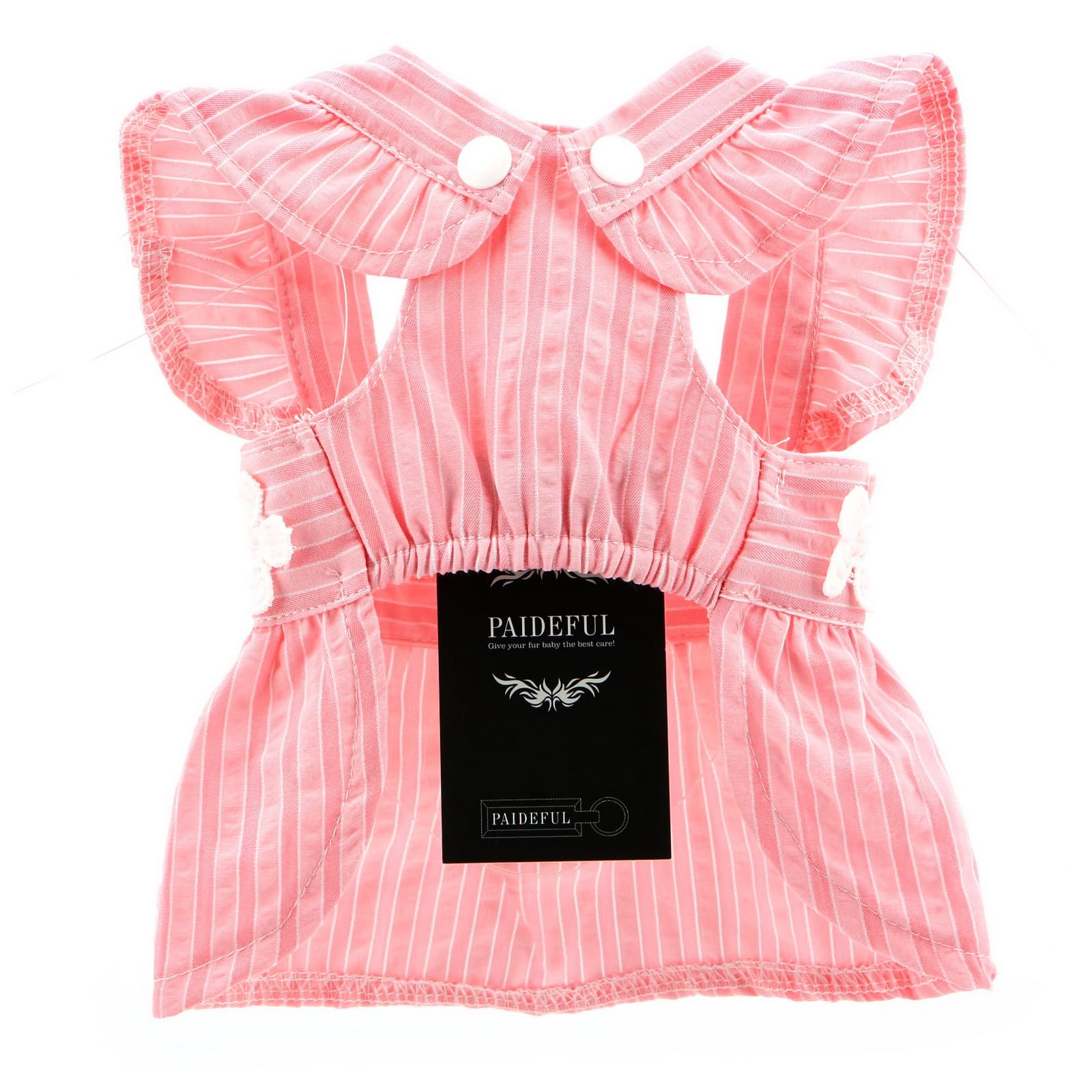 PAIDEFUL Vestito Elegante per Cane Piccolo - Design Estivo a Righe con Ricamo di Fiori, Cinturino, Bottoni - Abbigliamento Fresco da Principessa per Animali Domestici, Costume da Chihuahua