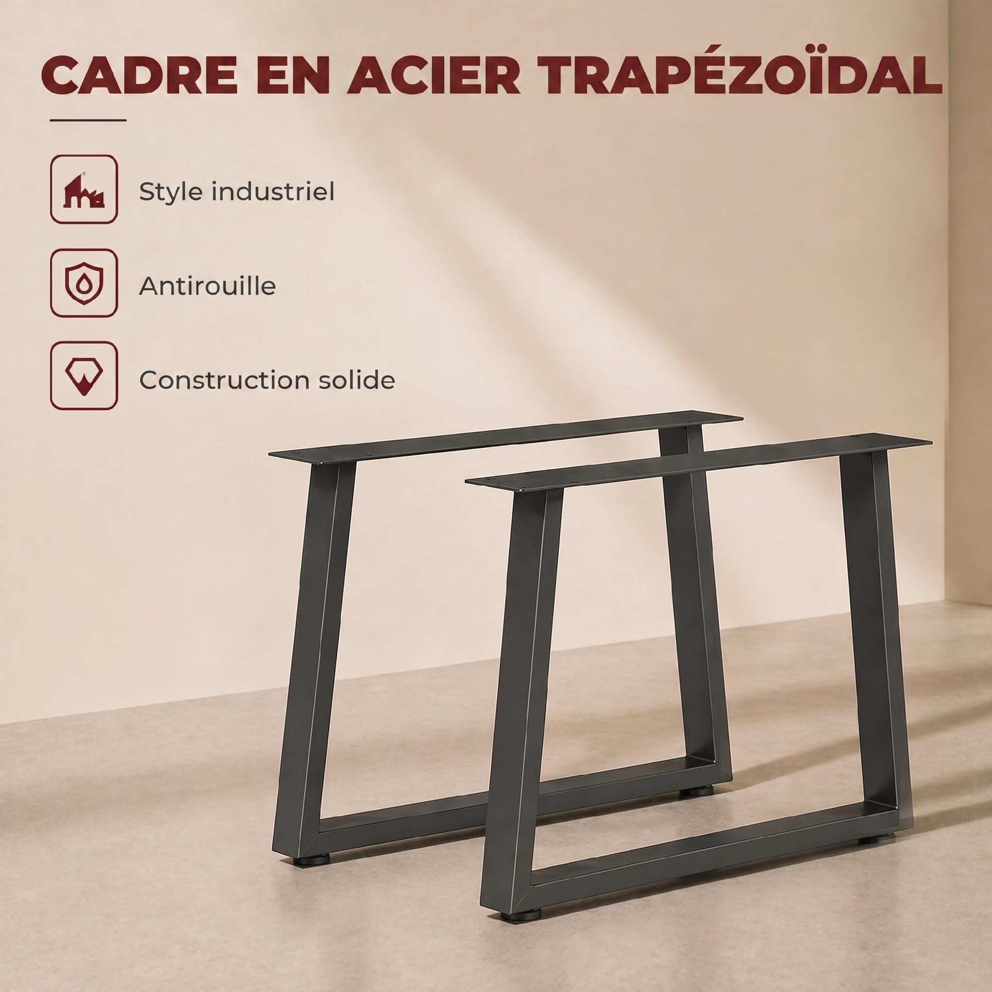 HOMCOM Pieds de Table en Acier Lot de 2 Pieds de Bureau 60 x 43 cm Noir
