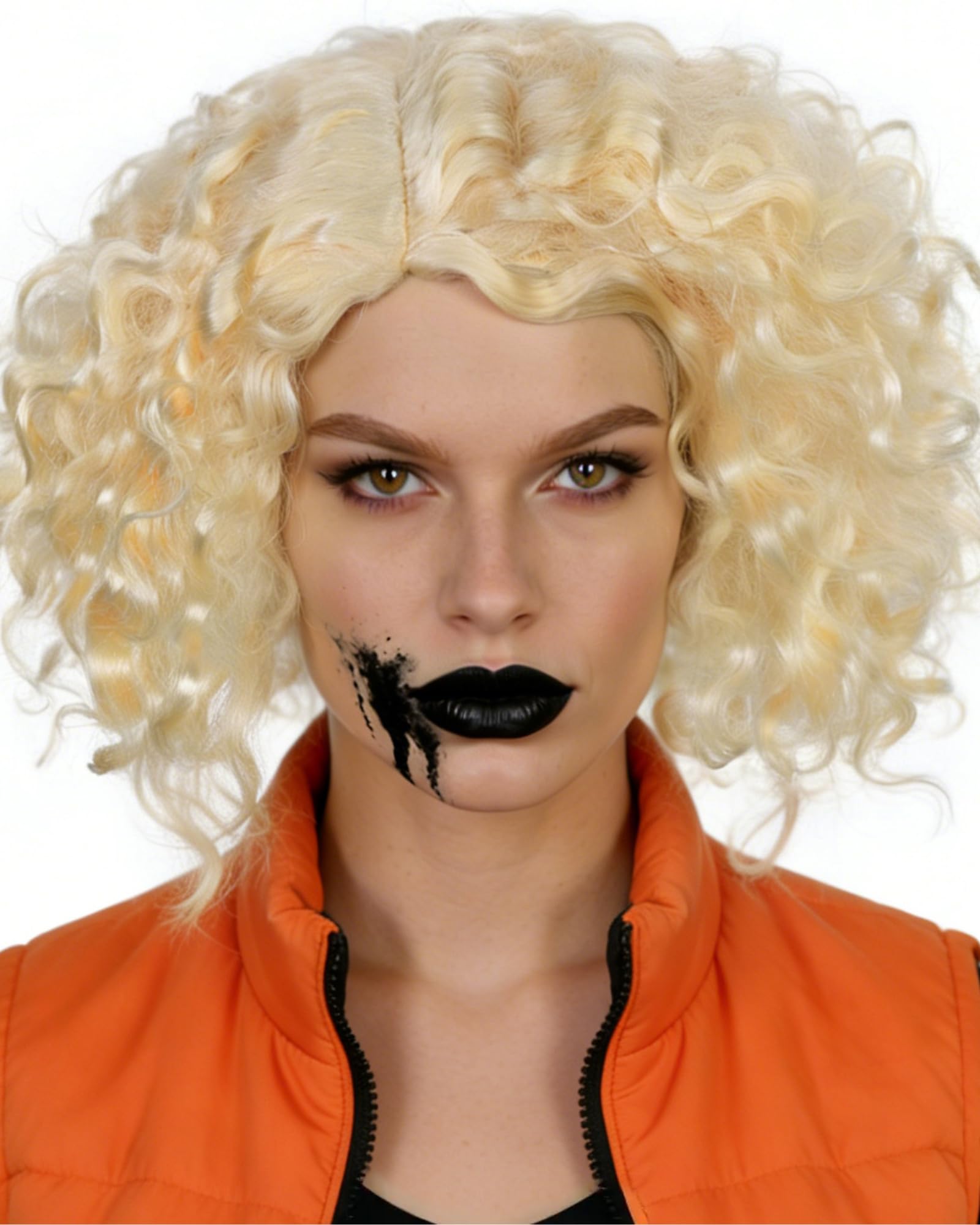 ANOGOL Hair Cap+ Blonde Curly Wig for Women 613 Wig Short Blonde Cosplay Wigs Adult Pelucas De Mujer Synthetic Wigs Halloween Party Costume