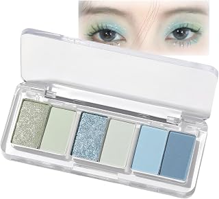 6-Color Blue Eyeshadow Palette | Highly Pigmented Green Light & Navy Blue Glitter Shadows for Women