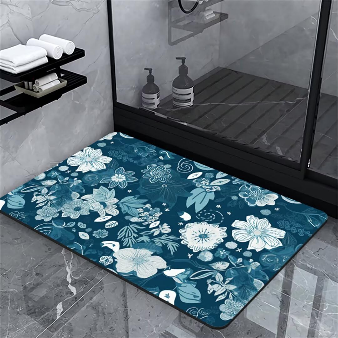 Badezimmerteppich Badteppich Groß 90x120cm Absorbierender Schnelltrocknend Badvorleger Badematten SaugfäHig Waschbar Badematte Teal Bath Bathroom Mat, Teppich Badezimmer Matte Bad Teppich Gross A156