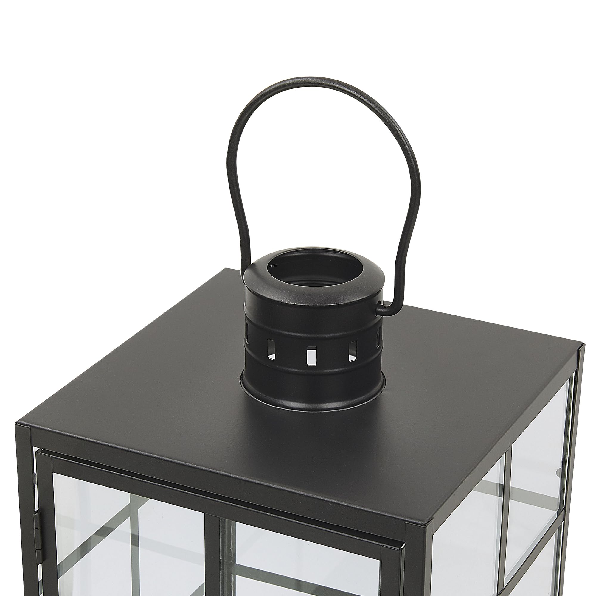 Linterna metálica Negra de decoración escandinava y Altura 27 cm con portavelas de Cristal Bintan