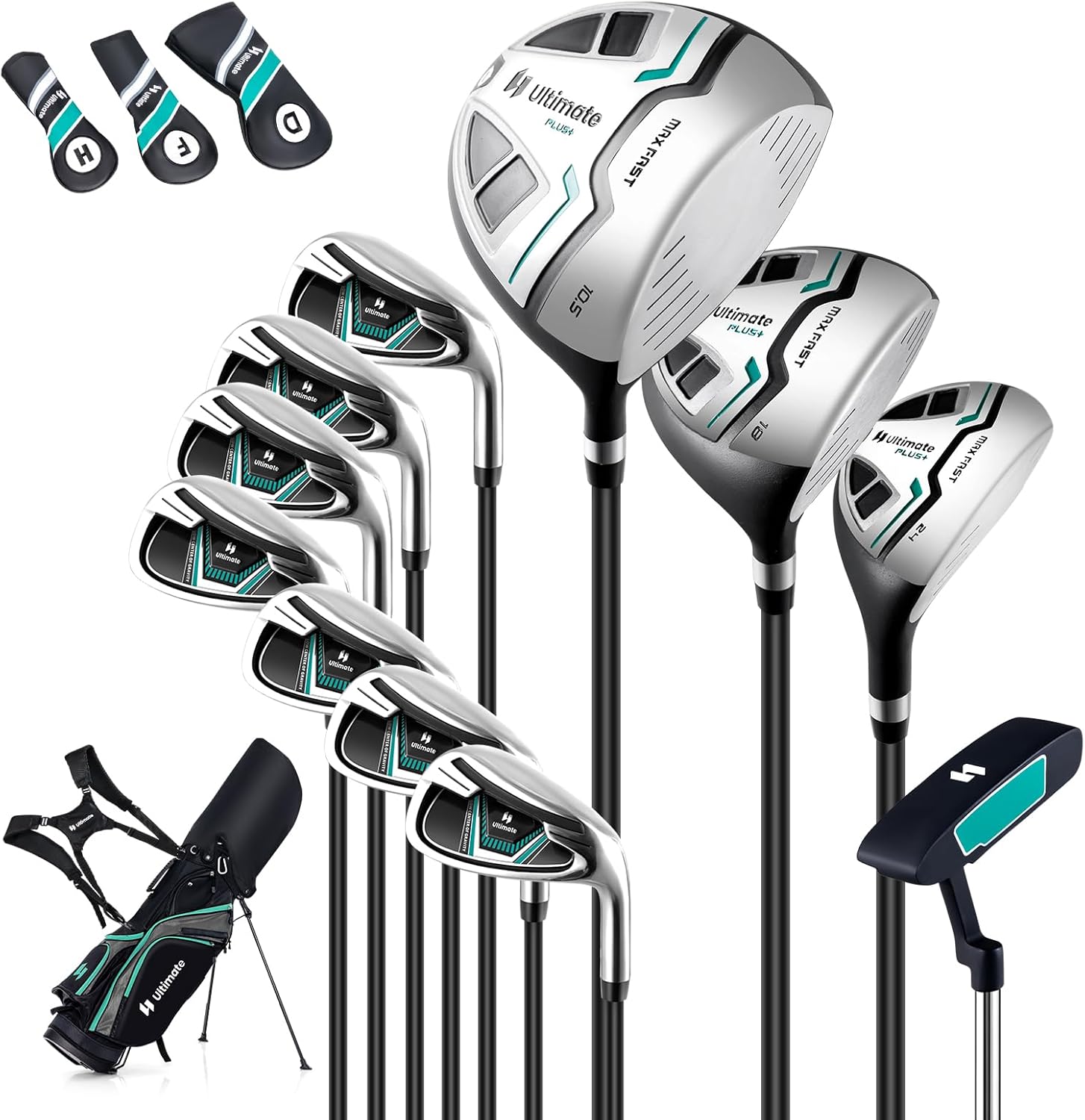 GYMAX Golf Clubs for Men, 16PCS Right Handed Complete Golf Set - 3 Woods (#1#3#5), 5 Irons (#5#6#7#8#9), Sand/Pitching Wedge, Putter, 3 Head Covers, Rain Hood & Stand Bag