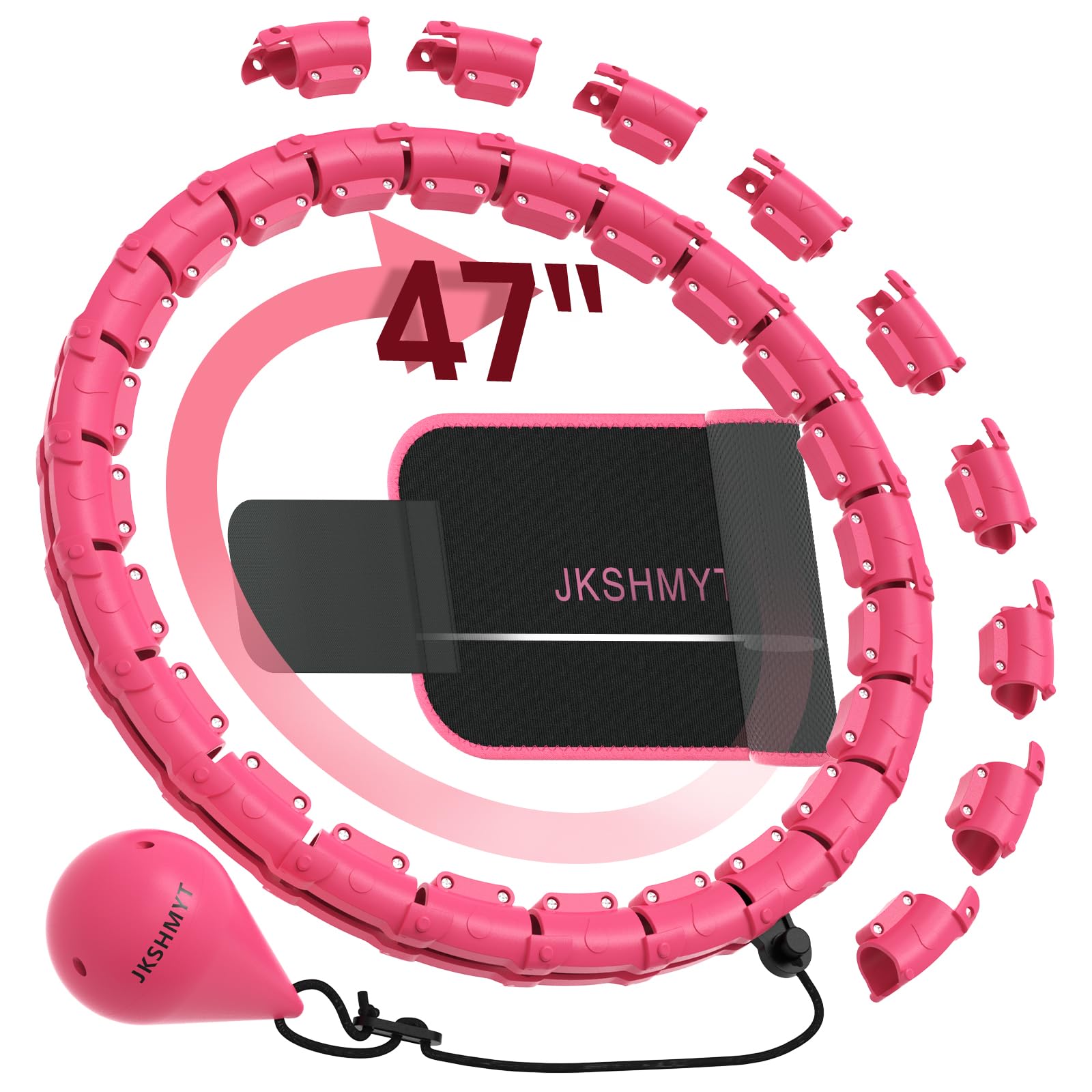 JKSHMYT Weighted Hula Circle Hoops for Adults Weight Loss, Infinity Fitness Hoop Plus Size 47 Inch, 24 Detachable Links, Exercise Hoop Suitable for Women and Beginners