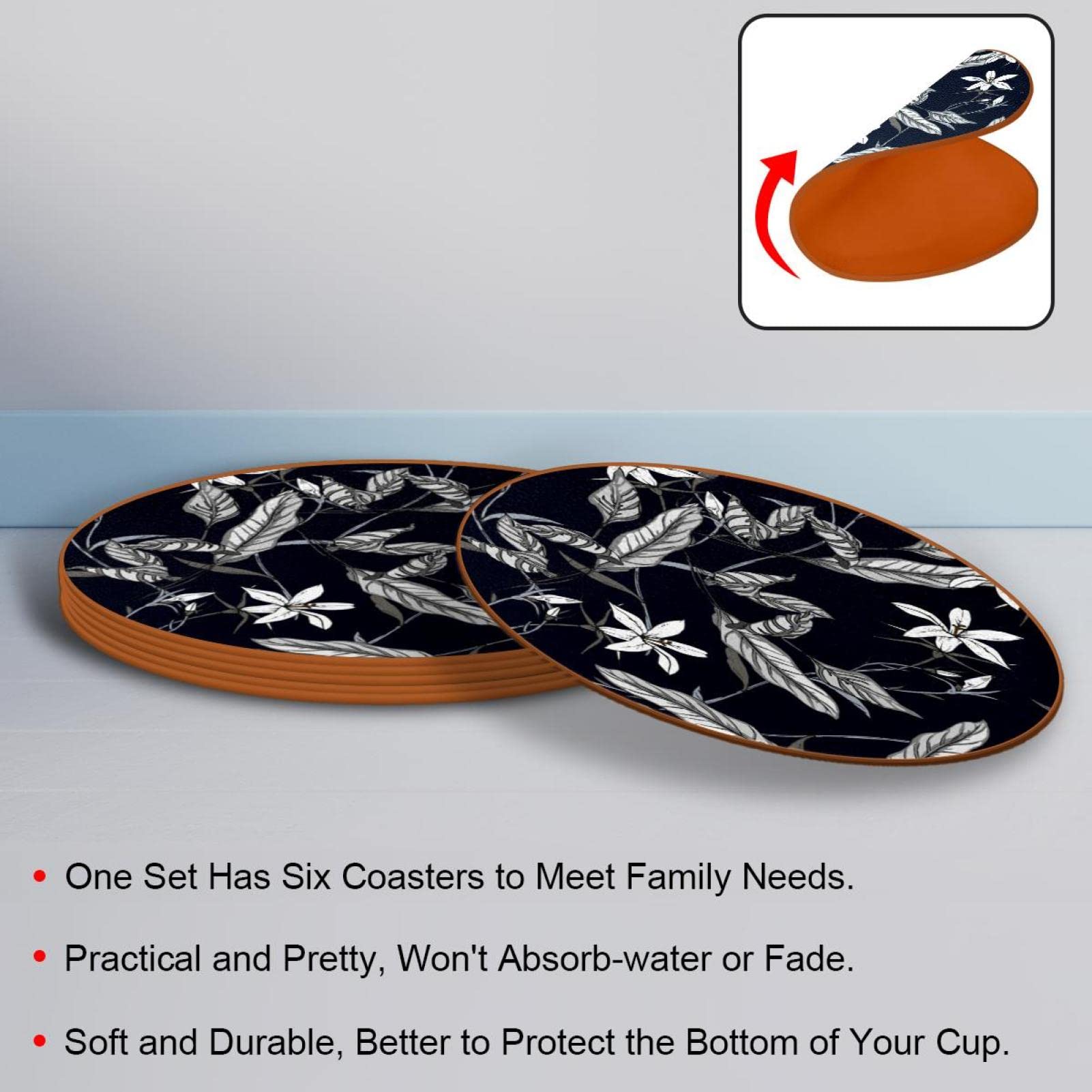 Lot de 6 sous-verres noirs et blancs pour boissons, verres à vin, tasses et tasses, réutilisables au bureau, cuisine, bar, 10,9 cm