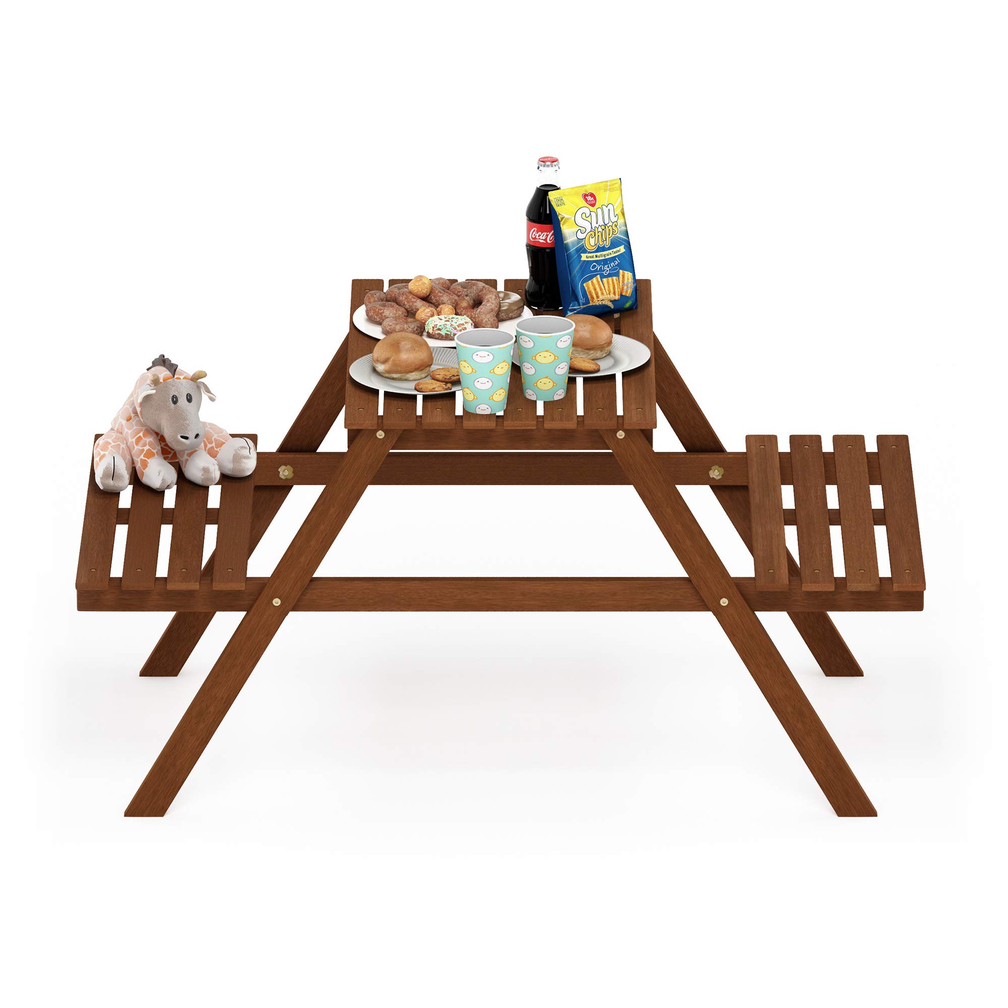 Furinno TIOMAN Outdoor Dining Set, Kids Picnic Bistro Set in Teak Oil, for Patio, Garden, Porch, Natural