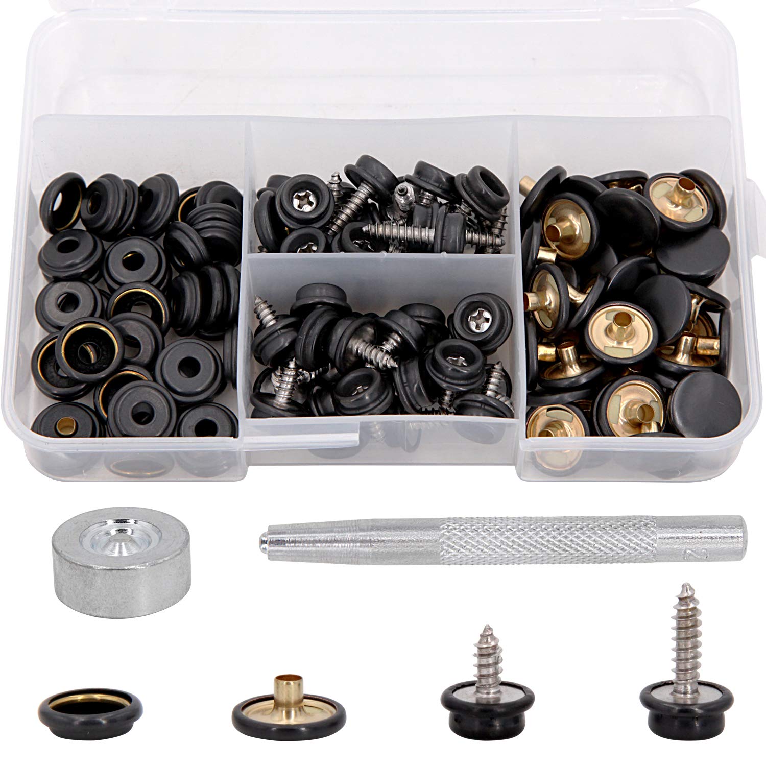 Fastener Screw Snaps, 120 Pcs Stainless Marine Screws Snaps Button for Boat Cover, Boat Canvas Cover Repair Kit for Furniture Canvas Fabric Boats Cloth, with 2pcs Snap Setting Tool Kit