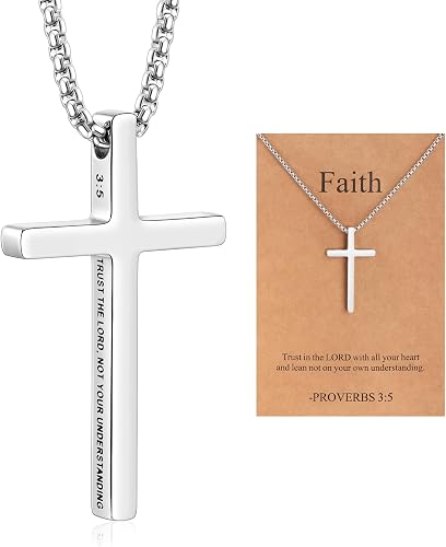 Cross Pendant Necklace for Men Stainless Steel Box Chain Cross Necklace Inspirat