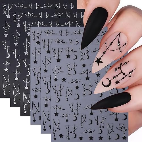 6 Sheets Black Silver Line Nail Art Stickers 3D Self-Adhesive