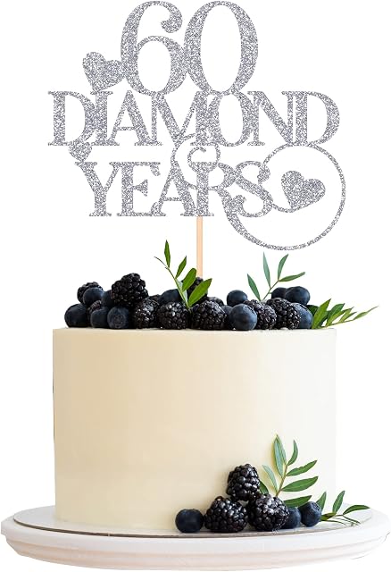 60 Diamond Years Cake Topper 60th Birthday Wedding Anniversary Party Decoration Silver Glitter Colour