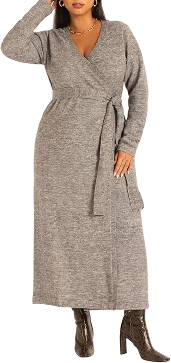 ELOQUII Womens Plus Size Sweater Wrap Dress