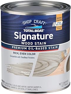 TotalBoat Shopcraft Signature Wood Stain | Fast-Dry Oil-Based Penetrating Stain Finish for Interior Wood, Furniture, Trim, Shelves, and Woodworking Projects | Quart, Weathered Wood