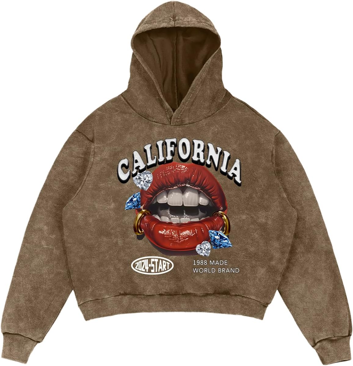 WDIRARA Men's Y2k Letter Graphic Distressed Long Sleeve Hoodie Vintage Hipster Loose Fit Hooded Sweatshirt
