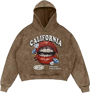 WDIRARA Men's Y2k Graphic Distressed Hoodie Vintage Hooded Sweatshirt | Faith Over Fear Letter Print,Long Sleeve, Hipster, Loose Fit, Acid Wash Pullover,Hip Hop Streetwear