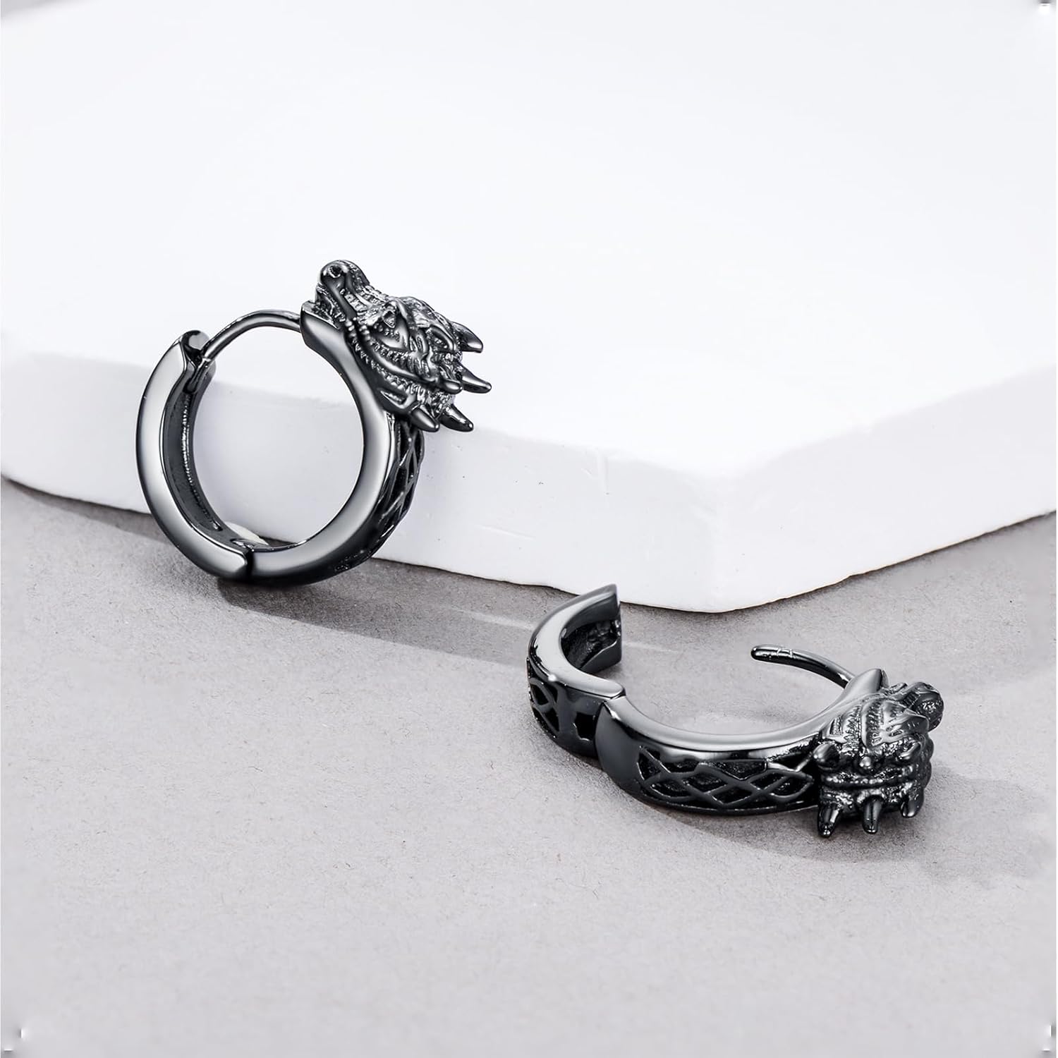 Black Viking Hoop Earrings for Men Women 925 Sterling Silver Viking Huggie Earrings Norse Pagan Rune Jewelry Fathers Day Birthday Gifts for Husband Dad - Image 3