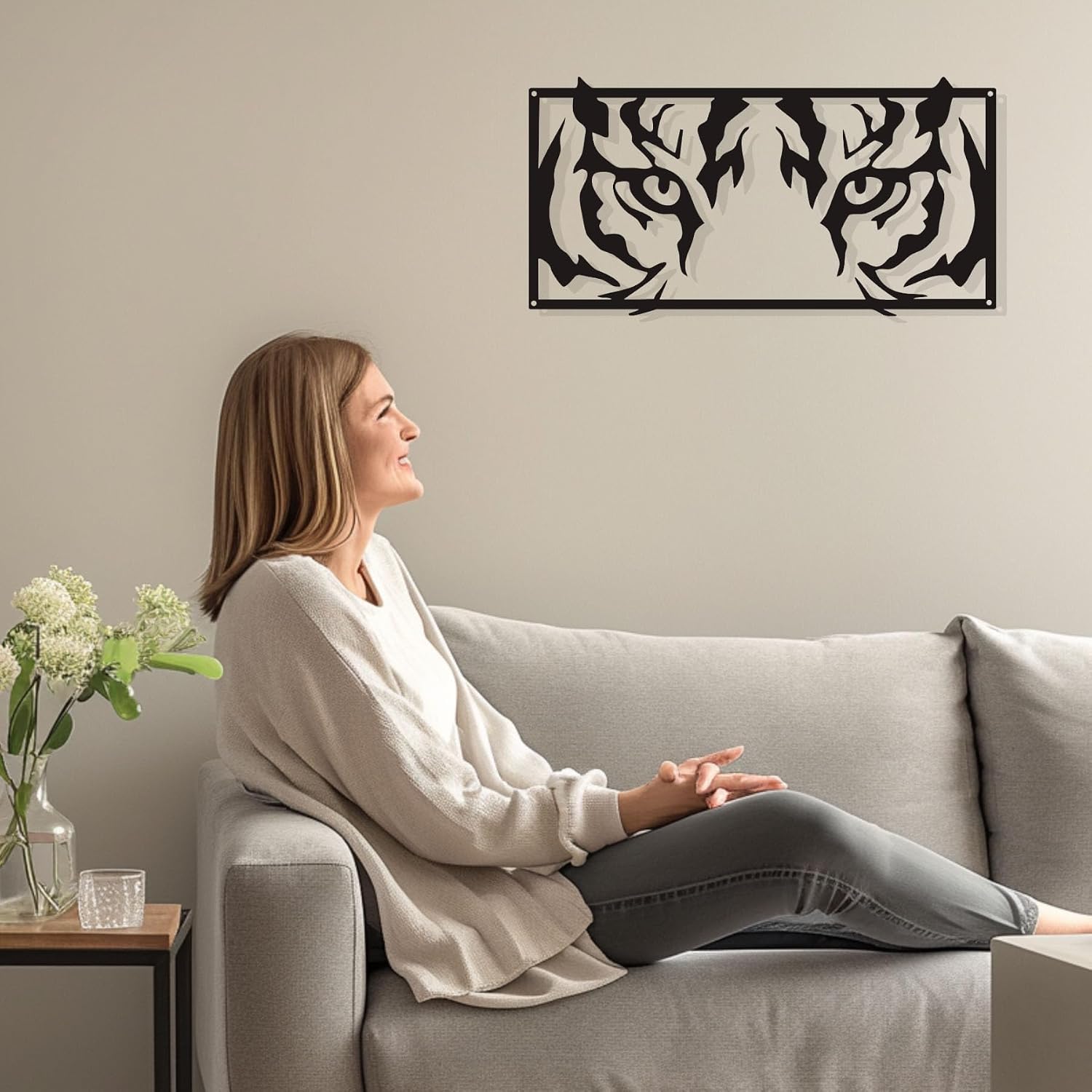 Zckjnoi Tiger Metal Wall Art Decor - 15.8x8 Inch Iron Animal Wall Sculpture for Tiger Lover, Unique Jungle Themed Home Decor Accents for Living Room, Office