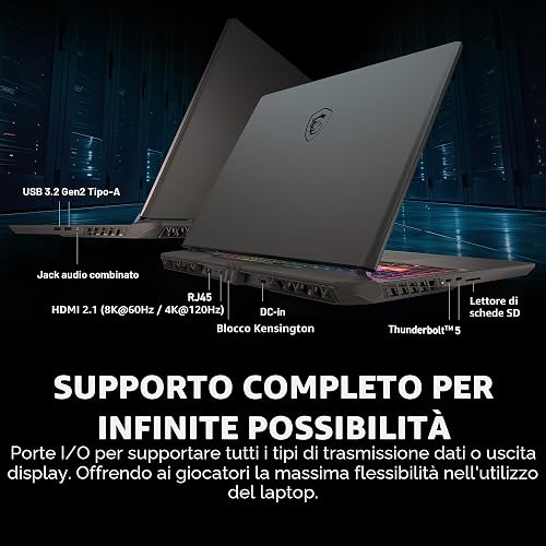 MSI Vector 16 HX AI 16" 144Hz FHD+ Notebook per videogiochi: Intel Core Ultra 7-255HX, NVIDIA Geforce RTX 5070Ti, 16 GB DDR5, 512 GB NVMe SSD, Thunderbolt 5, Wi-Fi 6E, Win 11 Home: Cosmo Gray A2XWHG-2 - 6