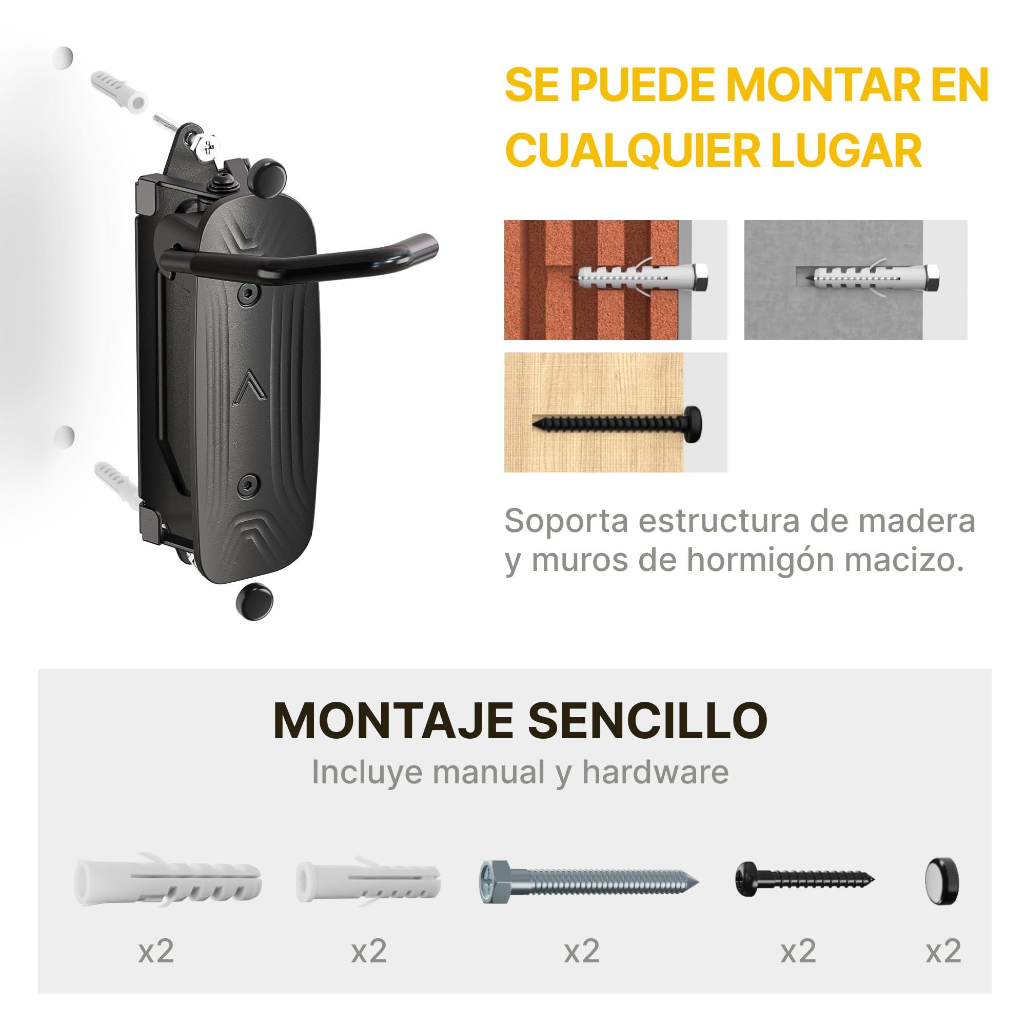 monTEK Soporte Bicicleta Pared Giratorio, Colgador Bicicleta para Garaje, Soporte Vertical para Bicicletas MTB y Carretera, Ahorra Espacio