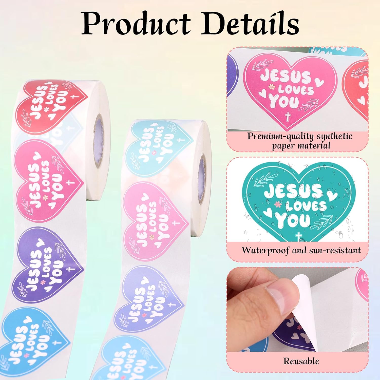 1000pcs Jesus Loves You Stickers, Christian Religious Sticker Roll image 4