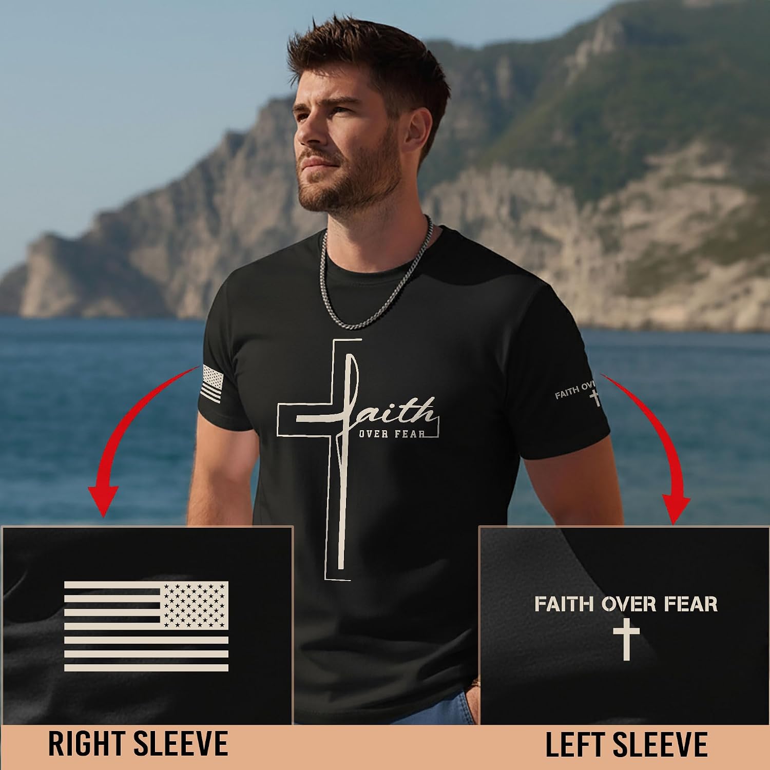 Faith Over Fear Shirt, Faith Shirts for Men, Cross Shirt, Jesus Tshirt, Christian Shirts for Men