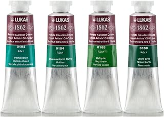 LUKAS 1862 Professional Artist Oil Paint - Greens, 37 mL - Set of 4 - Outstanding Lightfastness, Non-Yellowing, with Beeswax for Smooth, Buttery Texture, Consistent Hue, Ideal for Professional Artists
