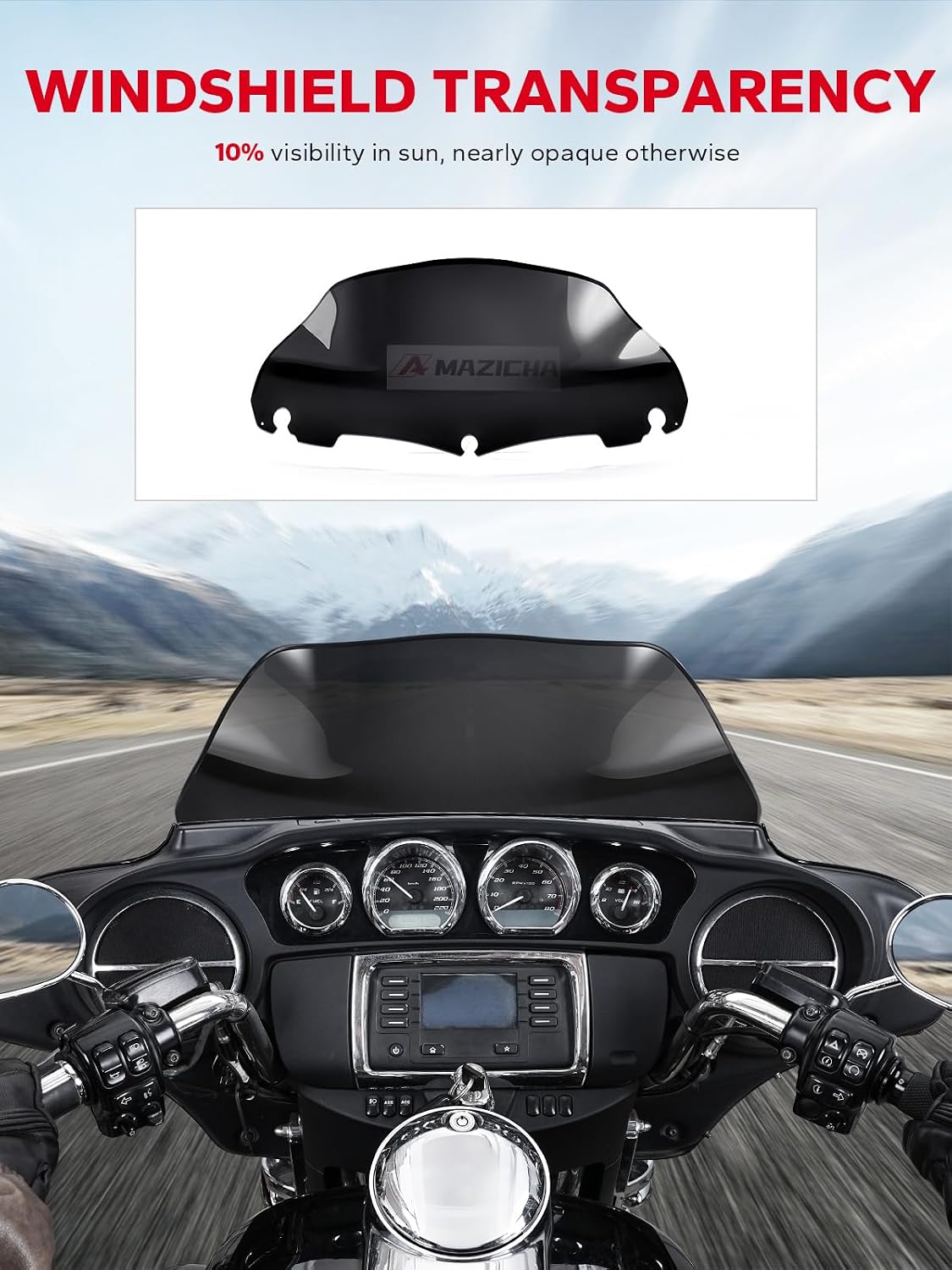 Amazicha Black 9" Wave Windshield Windscreen Compatible for 2014-2023 Harley Davidson Touring Street Glide Electra Glide Ultra Limited Tri Glide FLHT FLHX FLHXS FLHTK 14-23