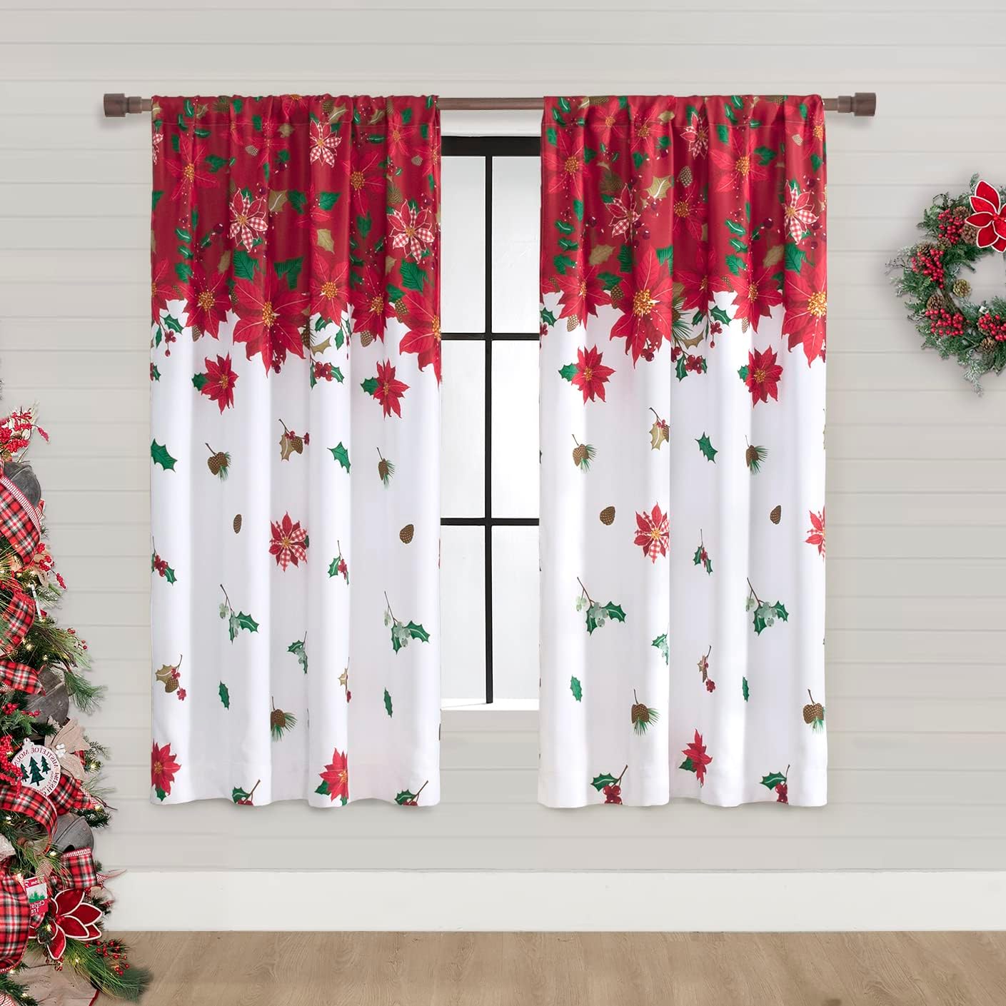 SHINELAND Red Curtains 63 Inch Length for Living Room 2 Panels,Christmas Blackout Insulated Thermal Curtains for Winter Dining Room Curtains