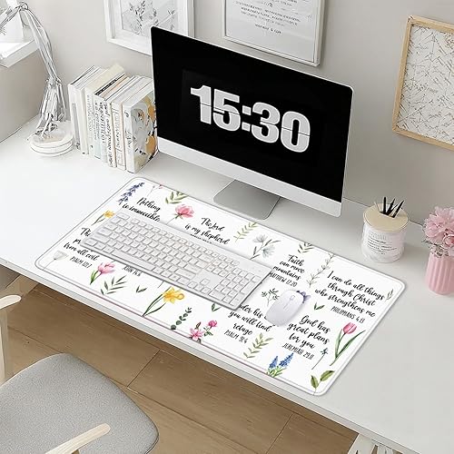 Miniatura 5 de Alfombrilla de mouse grande cristiana inspiradora floral de 31.5 x 15.7 pulgadas, versículo religioso de la Biblia, alfombrilla de escritorio grande