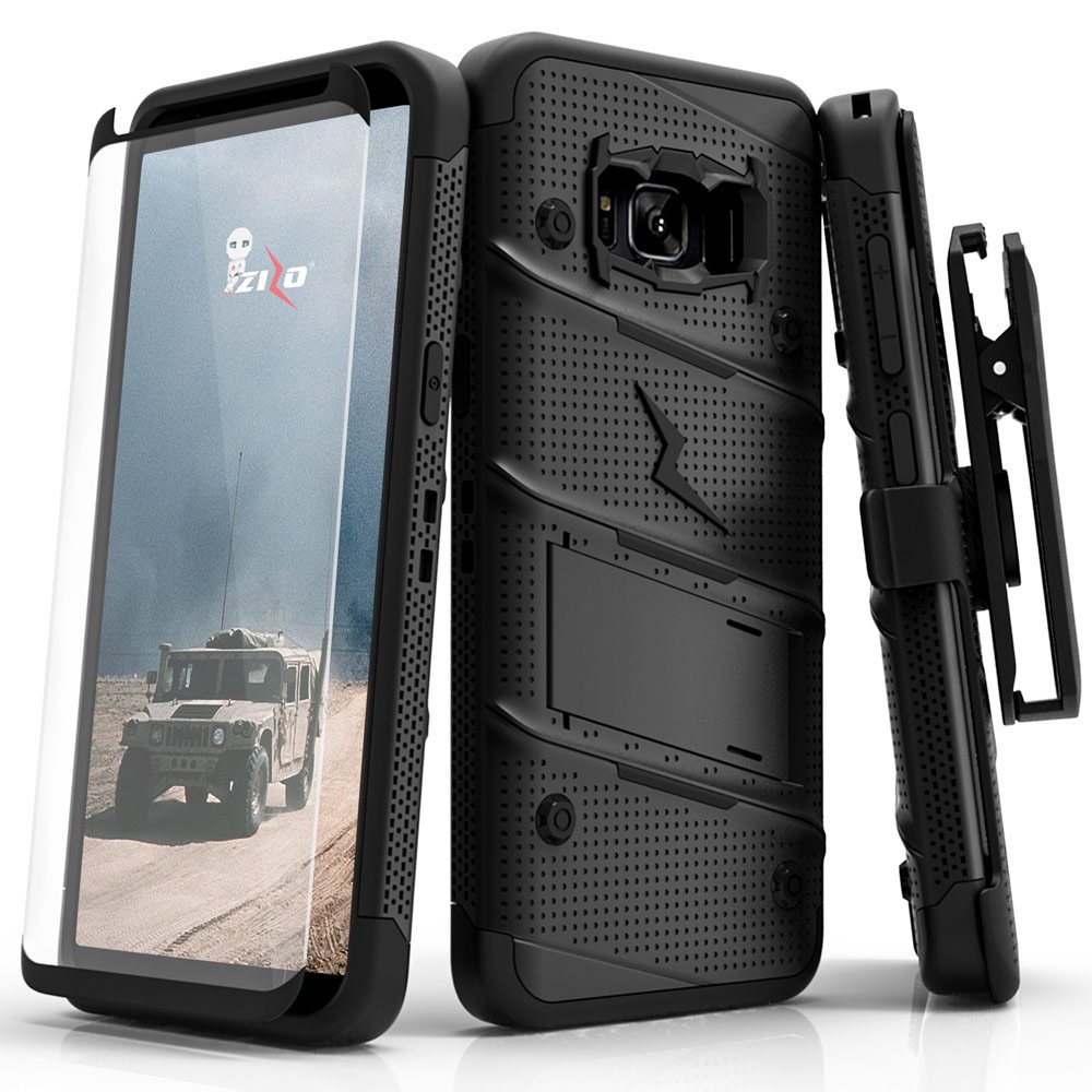 ZIZO Bolt Series for Samsung Galaxy S8 Case Military Grade Drop Tested with Tempered Glass Screen Protector, Holster Black