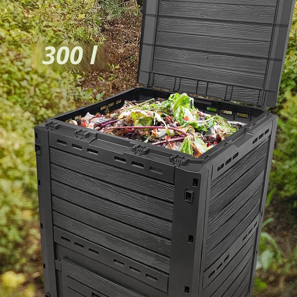 VOUNOT Komposter aus Kunststoff für Garten, Thermokomposter Wetterfest, Schwarz x 1 (300 L)