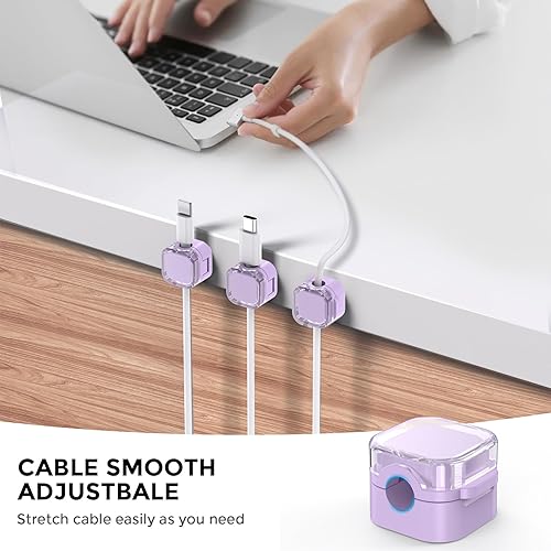Miniatura 3 de AhaStyle Paquete de 6 organizadores magnéticos de cables 1s candado clips de cable adhesivo fuerte suave ajustable organizador de cables de alambre