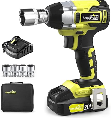 Miniatura 1 de SnapFresh - Llave de impacto inalámbrica kit de llave de impacto sin escobillas de 20 V 12 pulgada con torque máximo de 335 pies-libras velocidad