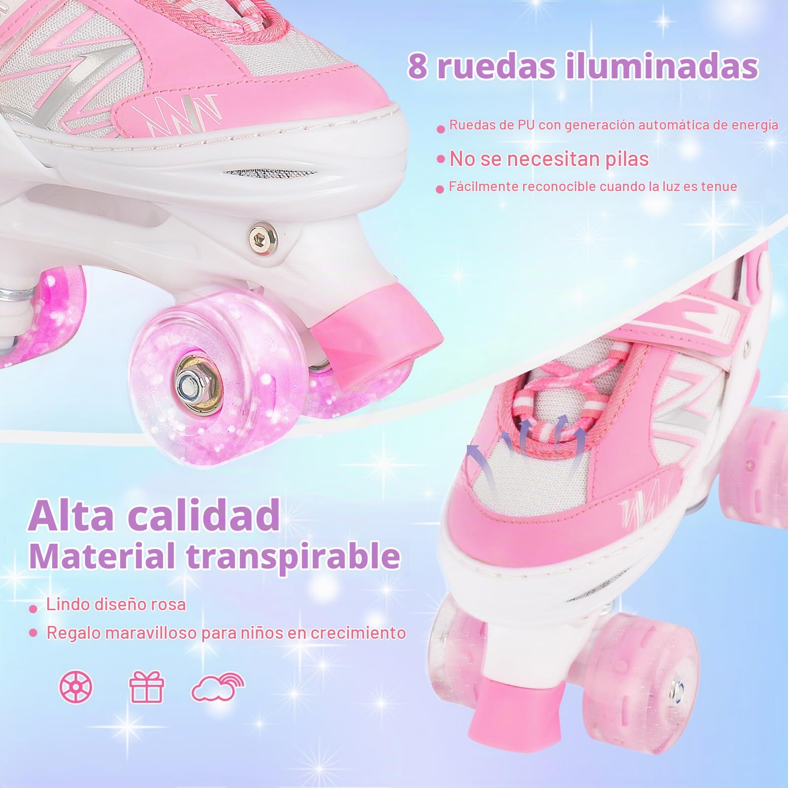 Patines de Ruedas Ajustables para niños niñas Principiantes | Ajustable a 4 tallas