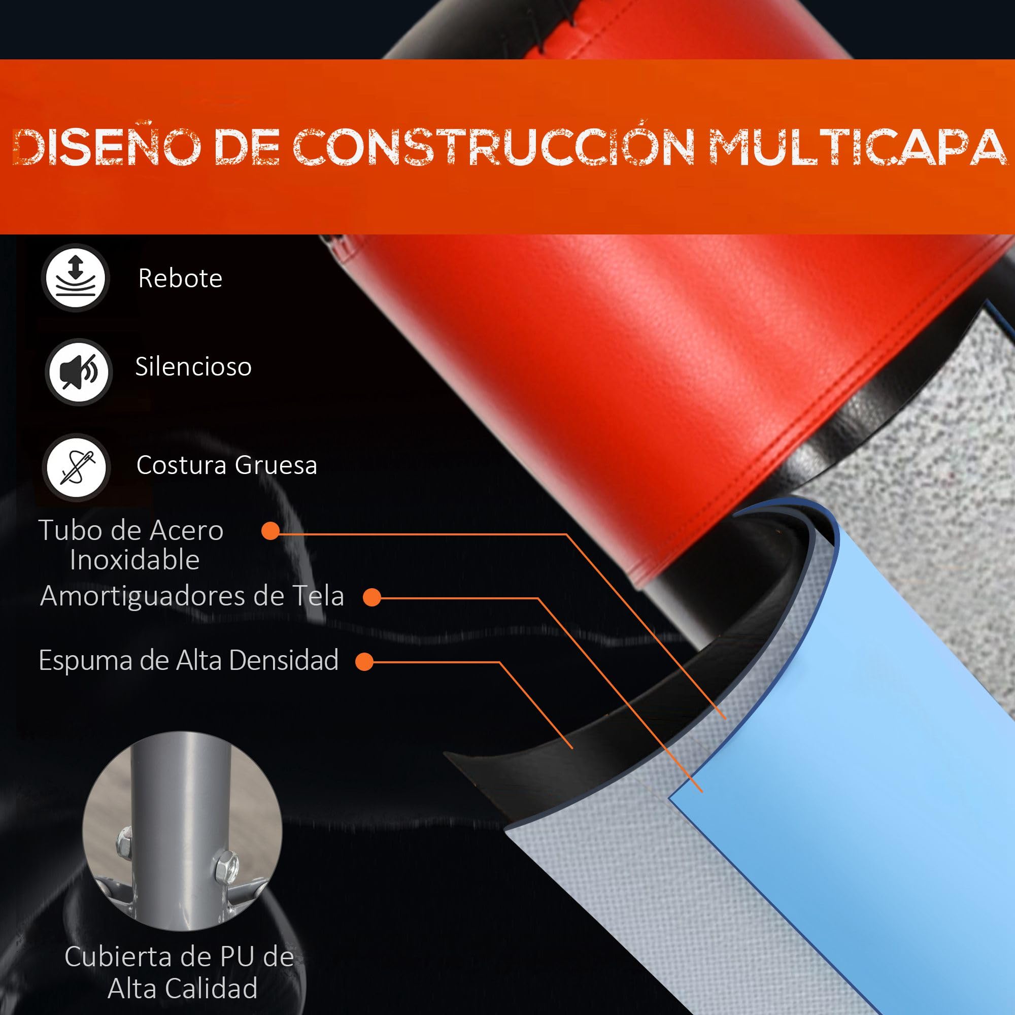 HOMCOM Saco de Boxeo de Pie, 80 cm, Soporte de Boxeo para Adultos, Base Grande Rellenable de Arena 60 kg/Agua 50 kg, Resortes Amortiguador para MMA, Karate, Taekwondo, Entrenamiento en Casa Gimnasio