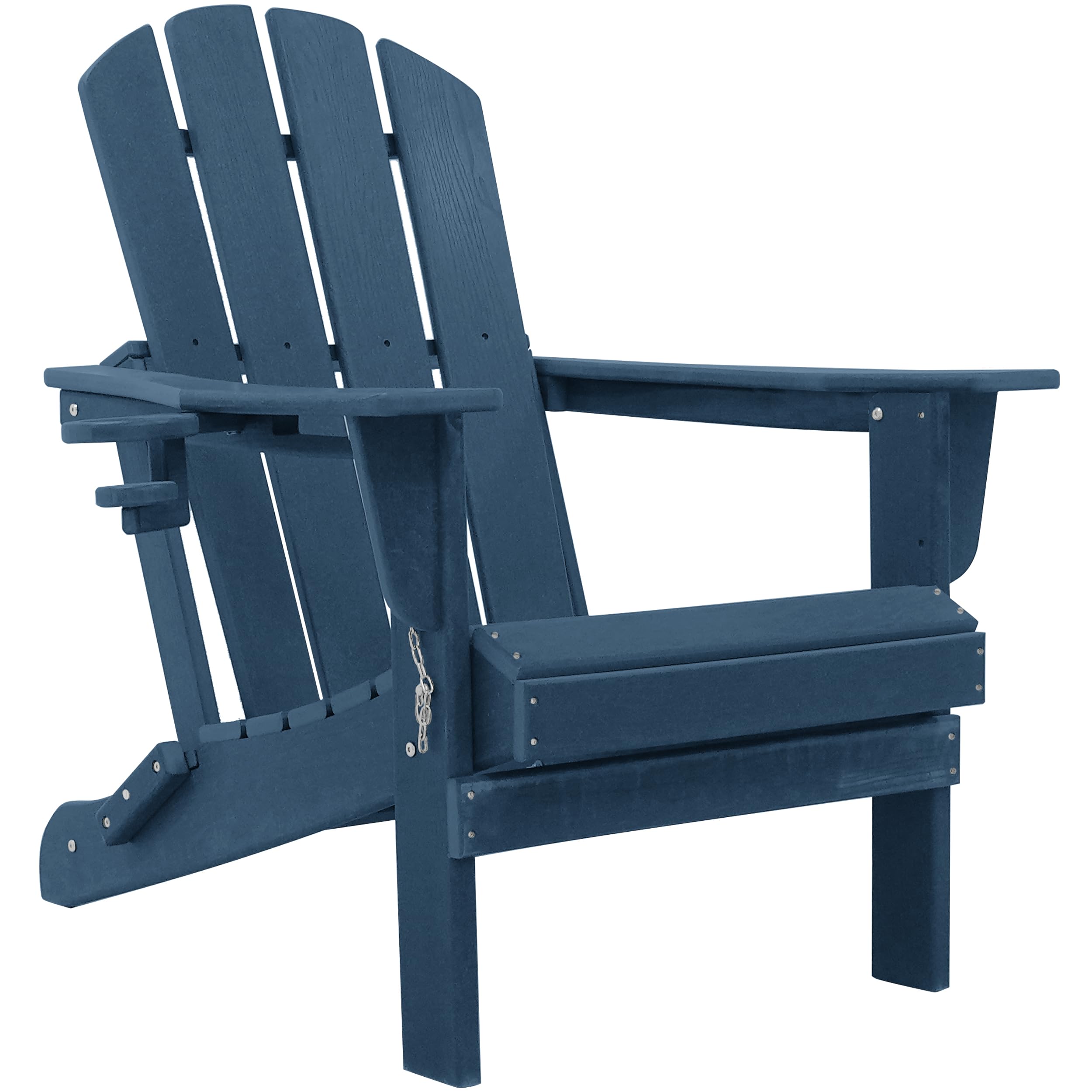 Adirondack Chairs, HDPE All-Weather Adirondack Chair, Fire Pit Chairs (Folding with Cup Holders, Navy Blue)
