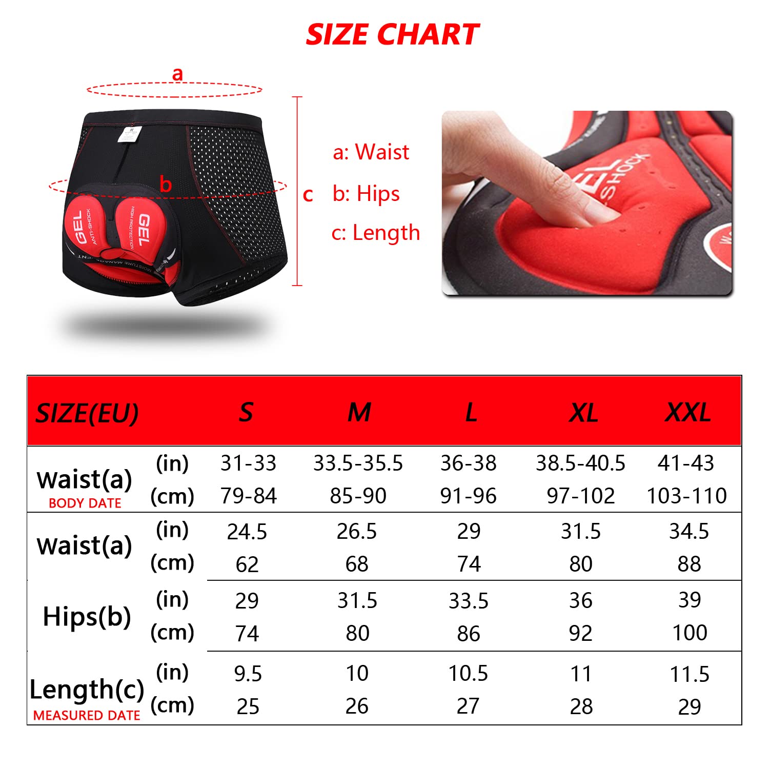 Herren Radunterhose Radsportshorts Fahrradhosen mit 4D Gel Sitzpolster MTB Radsportunterwäsche Atmungsaktiv Schnelltrocknend Elastische