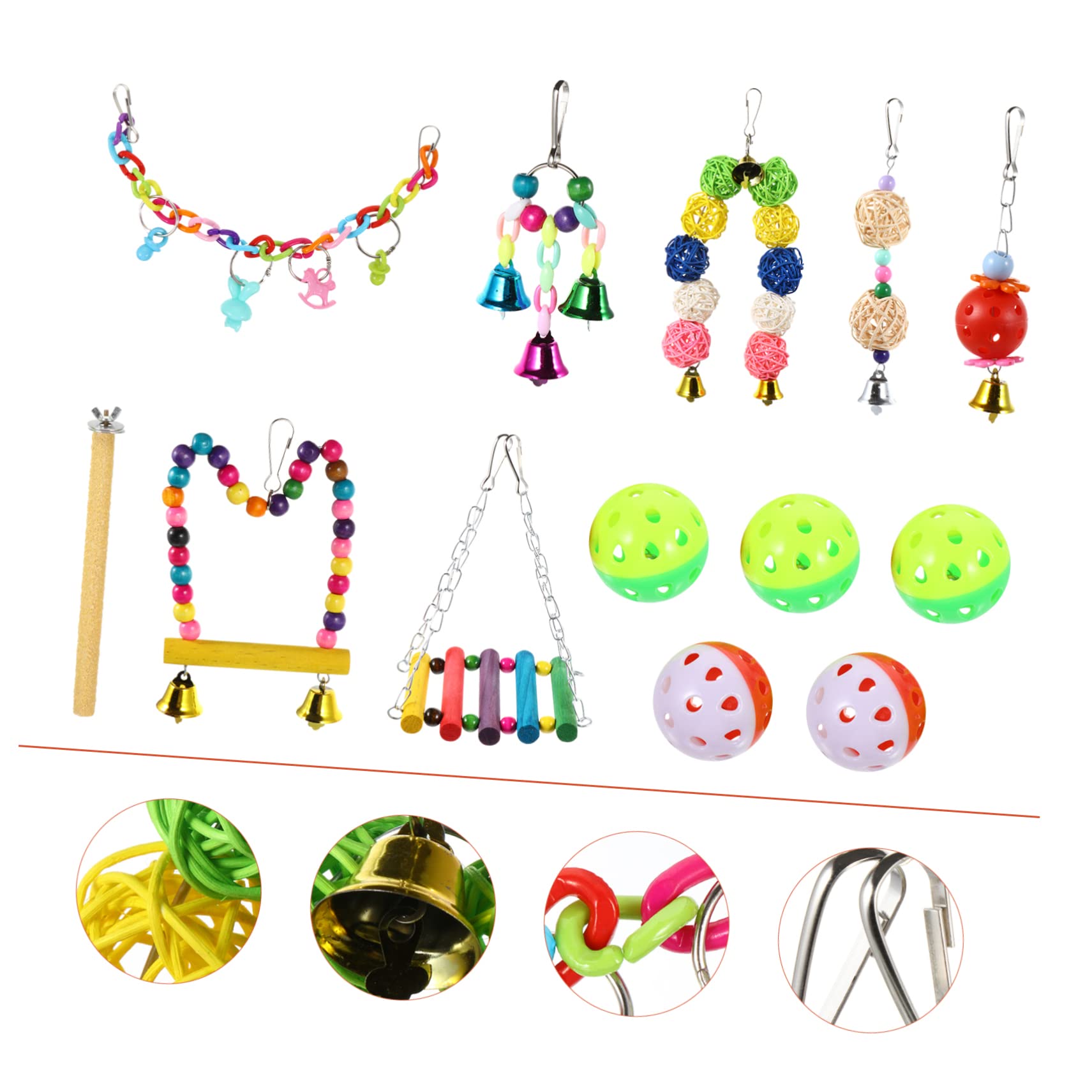 13pièces Accessoires Colorés pour Oiseaux Jouets à Mâcher Et Balancoires pour Perruches Et Perroquets