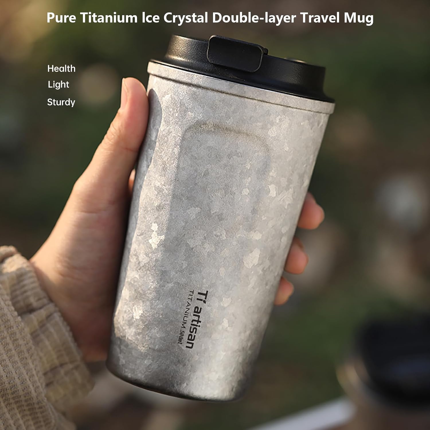 Titanium Water Bottle Coffee Cups Titanium Insulated Water Bottle Wide Mouth Titanium Cup Easy To Clean Leakproof & Packable for Travel & Sports 16.91fl oz (500ml) - Image 9