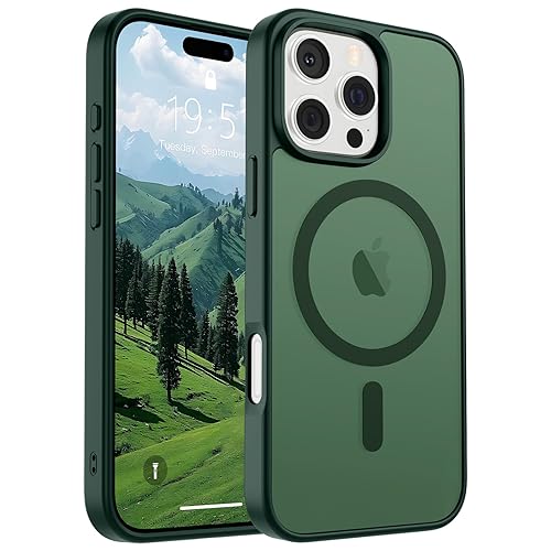 SUPFINE Magnetic for iPhone 16 Pro Case (Compatible with MagSafe) (Military Grade Drop Protection) Slim Translucent Matte Shockproof with Anti-Fingerprint Phone Case,Forest Green
