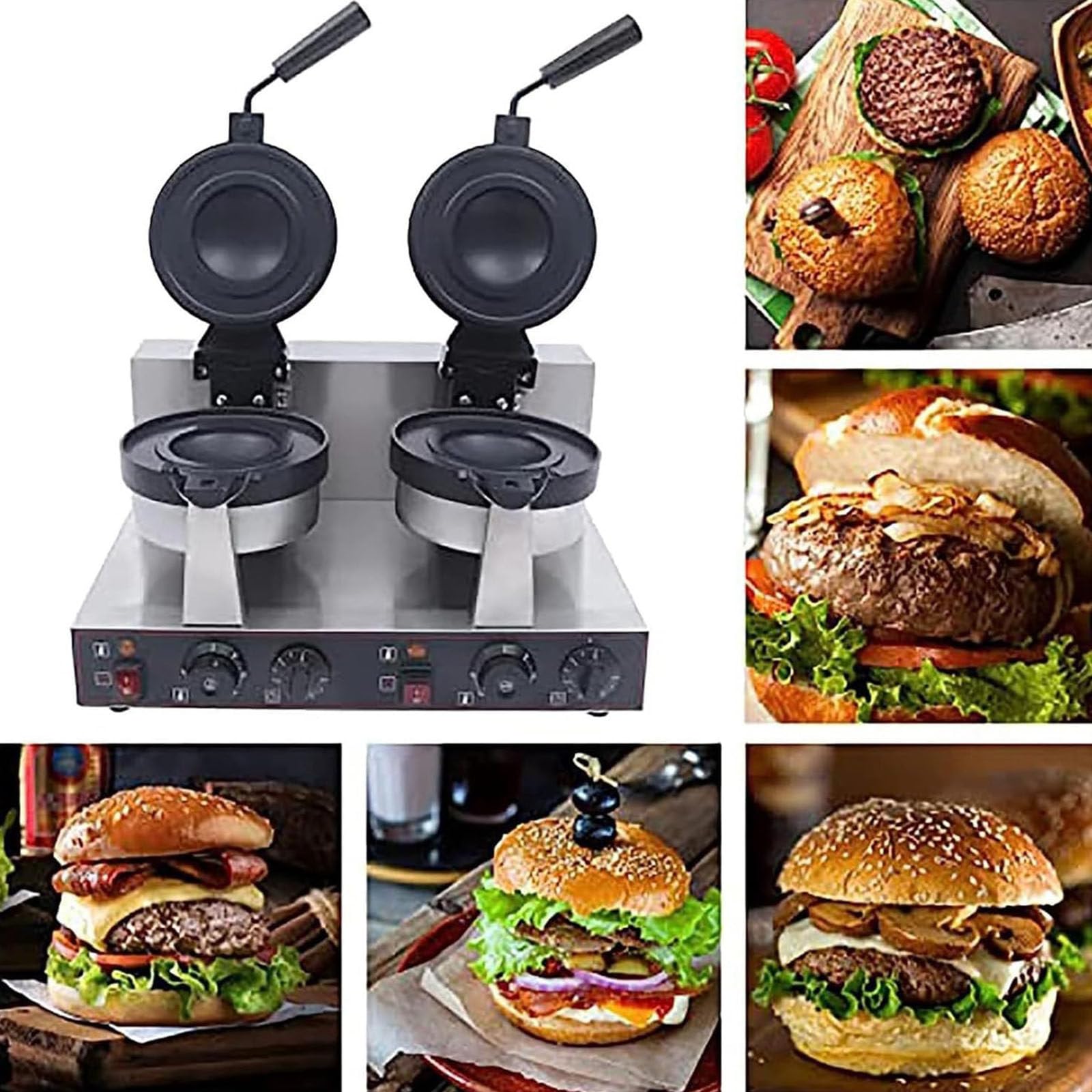 Máquina Comercial para Hacer Gofres Hamburguesas,Máquina Hacer Gofres Eléctrica Acero INOX,Control Temperatura 50-300℃,para Uso Doméstico En Cocina,Refrigerios para Desayuno