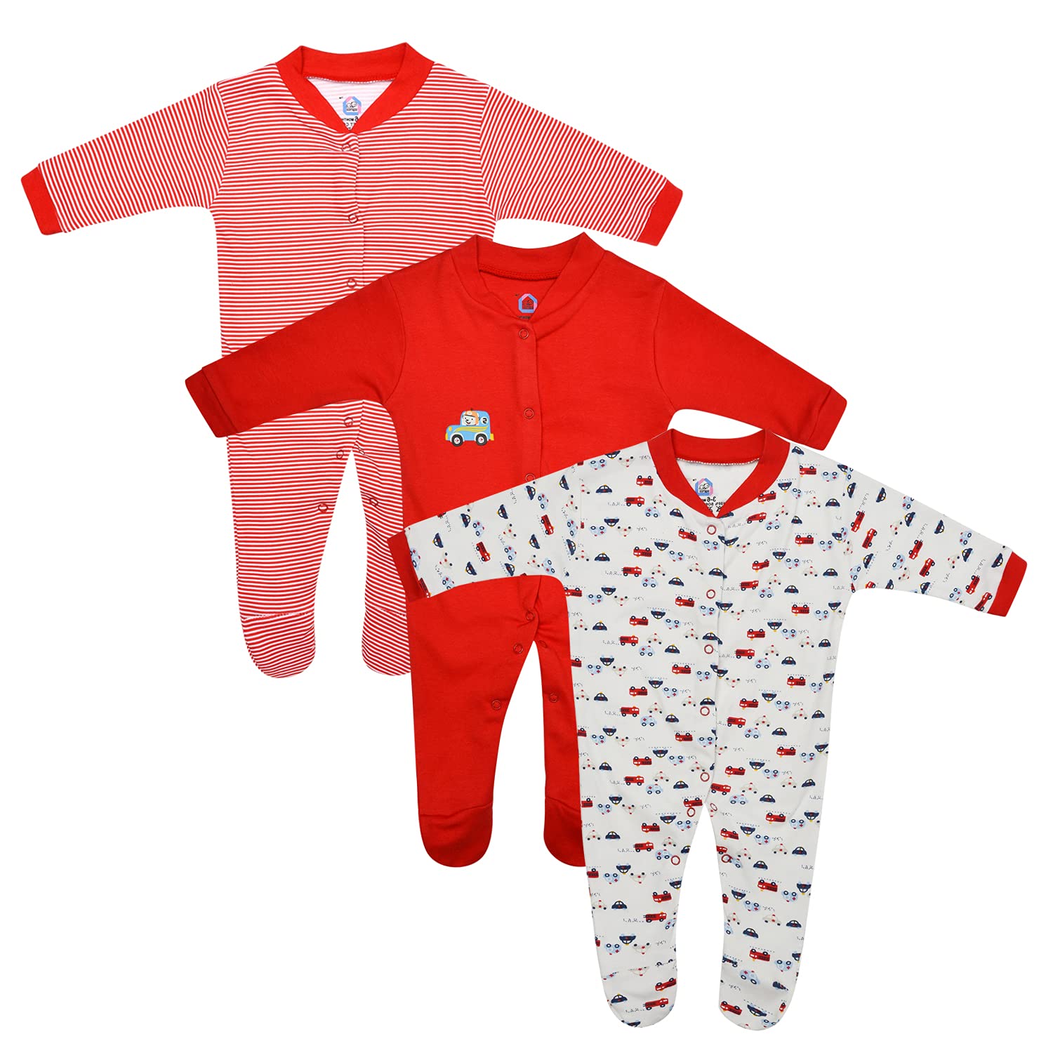 Magic TownNew Born Baby Multi-Color Long Sleeve Body Suit,Romper, Sleep Suit for Boys and Girls Unisex Combo Pack (Pack of 3)