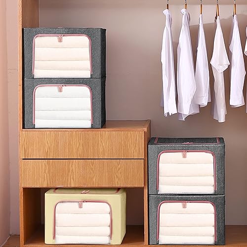 Miniatura 6 de Homzing Organizador de armario de ropa, caja de almacenamiento de 24 L66 L apilable, marco de metal de acero, plegable, doble cremallera,