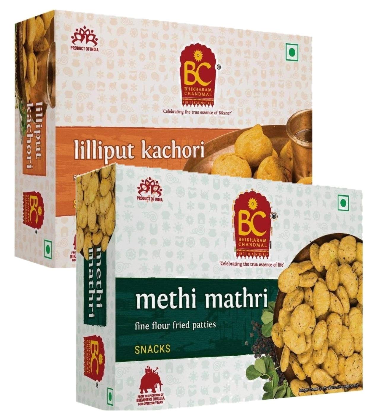 Bhikharam Chandmal Lilliput Kachori 400g & Methi Mathri 400gm (400g Pack of 1)