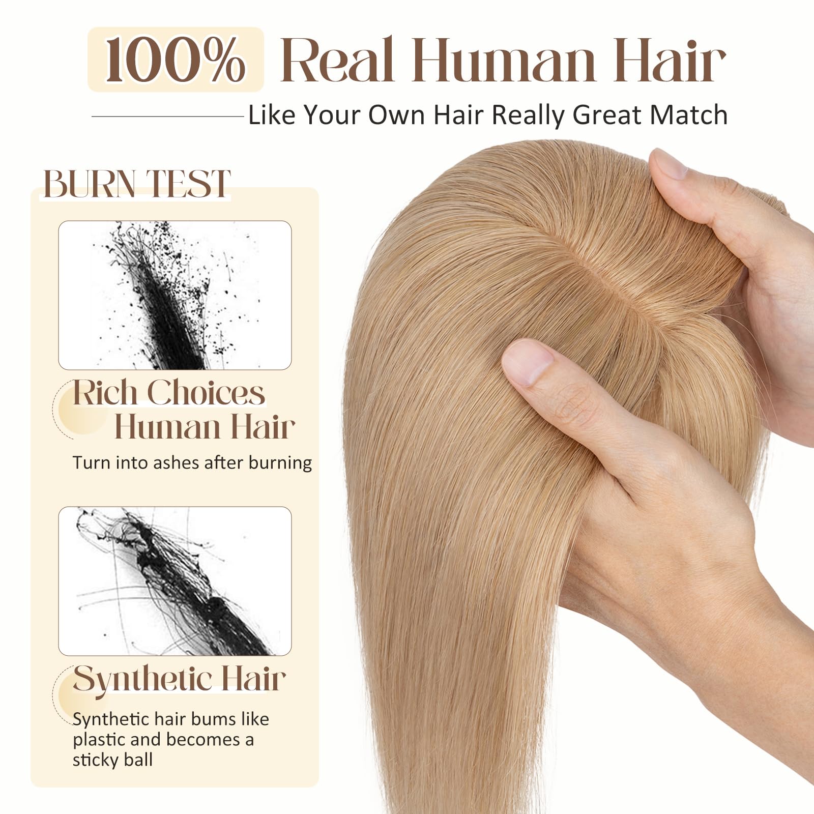 Rich Choices 100% Real Human Hair Topper with Bangs - Real Remy Hair Topper for Women Thinning on Top, 5.1x2.7 Inch Breathable Invisible Clip In Silk Base Hair Piece 12 Inch #27 Dark Blonde