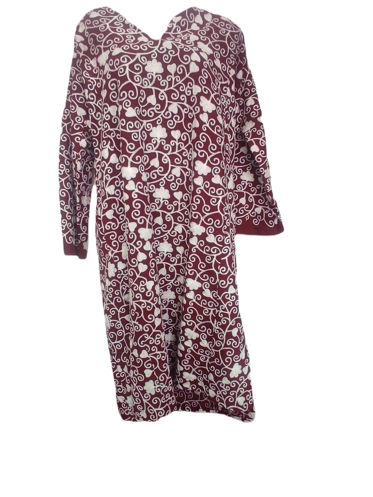 Kashmiri aari Embroidery cashmelon pheran || Maroon Color || L: 43" B: 23" Sleeves: 20.5"-image-19