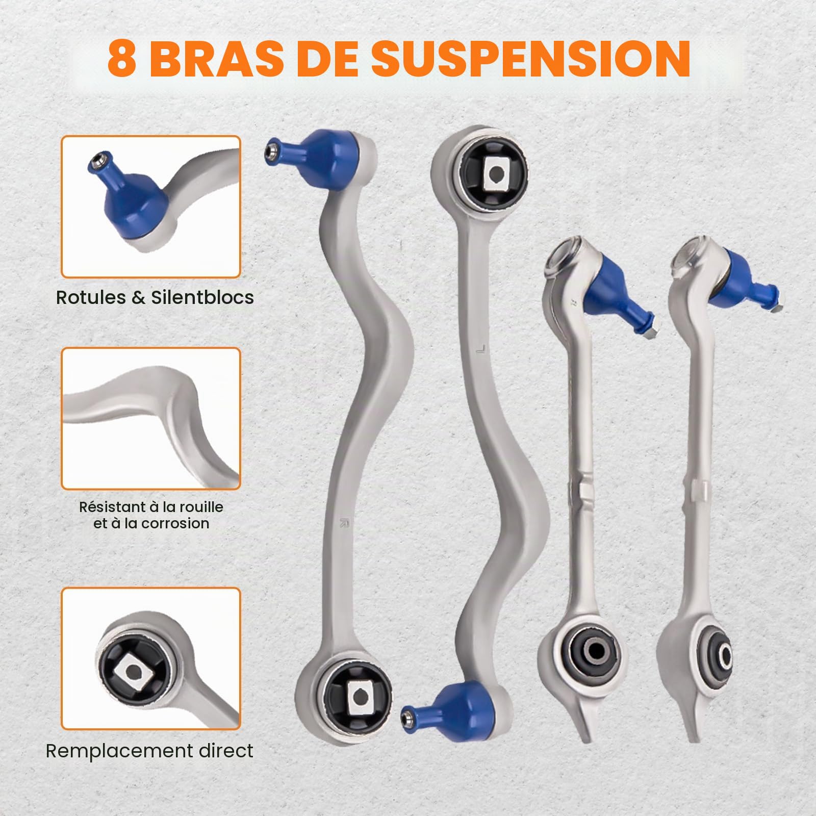 maXpeedingrods Jeu de bras de suspension pour essieu avant pour BMW Série 5 E39 Touring 8 pièces Touring 520D