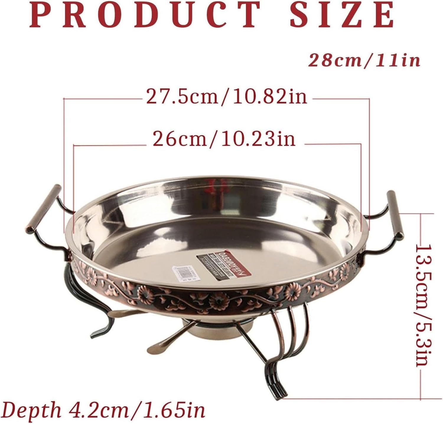Stainless Steel Chafing Dish Alcohol Oven, Non-Stick Grill Plate Barbecue Fondue Cookware for Catering, Parties & Buffet Warming Tray(28cm) ()